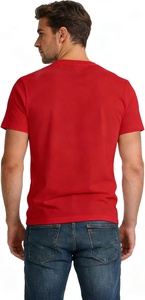 T-shirt rouge à manches courtes pour homme, col rond, coupe classique, tricoté, couleur unie, teinture unie, 100% coton, jersey respirant - Product Image 3