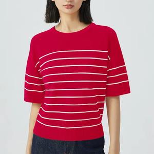 Camiseta de Mujer, Nueva Moda de Verano, Informal, con Rayas, Manga Corta, Cuello Redondo, Estilo Sorority - Product Image 6