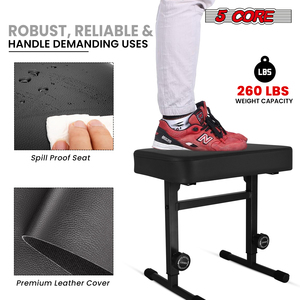 5 Core PU Leather & Metal Keyboard Bench 3" Padded Cushioned Piano <b>Stool</b> <b>Height</b> <b>Adjustable</b> Guitar Seat Folding Portable - Product Image 4