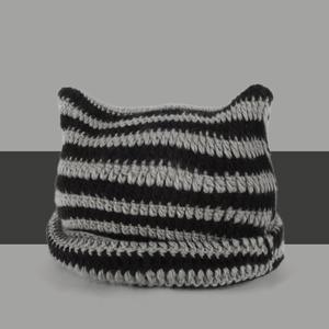 Adjustable <b>Cat</b> Ear Striped 3D Embroidery Beanie <b>Hat</b> 100% Acrylic Unisex Casual Winter Beach Outdoor Headwear - Product Image 4