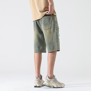 Shorts en jean déchirés et délavés pour homme, coupe droite, taille mi-haute, décontractés, en coton, bleu clair, pour l'été - Product Image 3