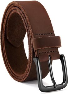 Brown Cow Hide Leather <b>Belt</b> with <b>Black</b> Rectangular Pin Buckle Casual Durable Design - Product Image 2