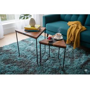 Table d'appoint géométrique moderne en bois avec incrustation en résine noire, meuble de salon intérieur, design durable - Product Image 3