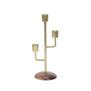 Jaffsexports – Nouveau support de bougie portable fait main, écologique, à trois bras, base en bois, décoration d'intérieur, métal durable - Product Image 1