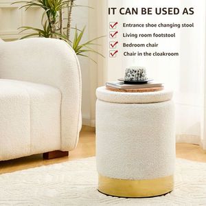 Pouf Contenitore Moderno in Velluto Teddy, Poggiapiedi Multiuso con Base in Metallo, Sgabello da Toeletta per Hotel - Product Image 6