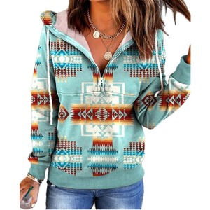Sudadera con capucha unisex personalizada al por mayor con cremallera de un cuarto, estampado geométrico, estilo urbano, servicio OEM - Product Image 1