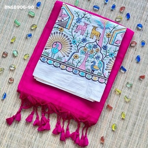 Magnifique sari en coton Khadi au look élégant et aux couleurs étonnantes avec chemisier brodé – Collection fournisseur d'Inde Saree Love - Product Image 1