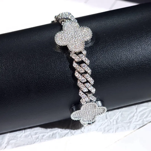 <b>Iced</b> <b>Out</b> Clover Cuban Link Bracelet Hip Hop Diamond <b>Chain</b> Bracelet Luxury Statement Jewelry For Men Women - Product Image 4