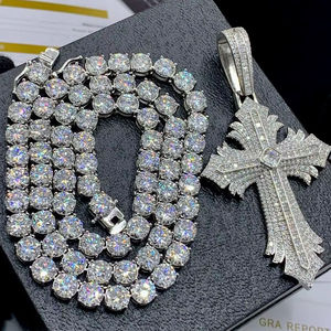 Chains Unisex Round Brilliant Cut Moissanite Freshwater <b>Pearl</b> Cuban Link <b>Necklace</b> 925 <b>Sterling</b> <b>Silver</b> Hip Hop Fine Jewelry - Product Image 1
