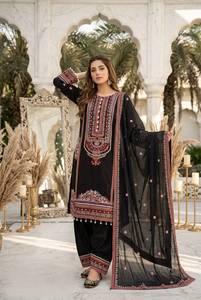 Conjuntos de Ropa Étnica India y Pakistaní: Top, Palazzo y Dupatta con Bordado Pesado de Mal Chanderi, Espejos y Lentejuelas (PU 1725) - Product Image 6