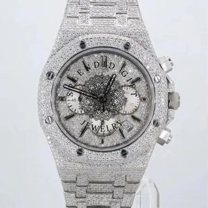 Splendide montre de luxe avec bijoux, cadran en cristal saphir, mouvement à quartz ETA, bracelet en moissanite argentée de 28 mm, résistante à l'eau - Product Image 3