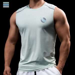Camiseta Deportiva sin Mangas para Hombre, Cuello Redondo, Blanca, de Poliéster que Absorbe la Humedad, para Todas las Temporadas, Color Sólido - Product Image 3