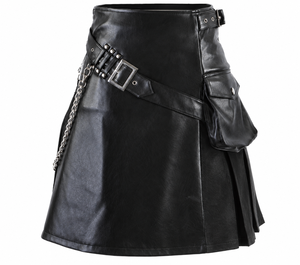 Kilt en cuir véritable noir pour homme 2026 avec chaînes et poches, coupe classique, style européen - Product Image 3