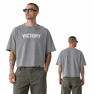 T-shirt Homme Oversize Effet Vieilli Coton Délavé Streetwear Graphique Victory Décontracté Mode Estivale - Product Image 1
