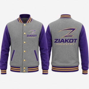ZIAKOT Men's Gray <b>White</b> Varsity <b>Jacket</b> With Blue Z Logo Preppy Style Autumn Winter Wear - Product Image 3