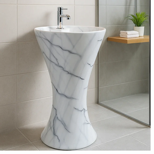 Lavabo sur pied en marbre facetté, à poser sur comptoir, avec design vertical moderne, pour usage en entrepôt, avec égouttoir inclus - Product Image 3