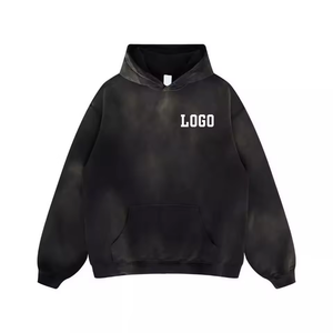 Custom Logo Taupe Acid Wash Hoodie Men Oversized Drop Shoulder Pullover <b>Sweatshirt</b> Kangaroo Pocket <b>Vintage</b> Streetwear - Product Image 2