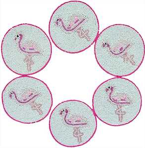 Embroidered Floral Polyester/Cotton <b>Table</b> Coasters Set of 6 Eco-Friendly Customizable Home & Hotel Use Housewarming Gift - Product Image 4