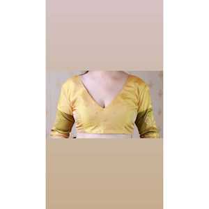 Conjunto de Sari de Seda Suave Amarillo con Diseño Floral y Bordado Zari para Mujer - Product Image 1