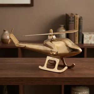 Modèle d'hélicoptère décoratif en métal, en laiton, artisanal, objet d'art vintage pour la maison, le bureau et les cadeaux - Product Image 2