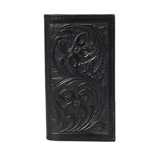 Black Western Floral Hand Tooled Leather <b>Passport</b> <b>Cover</b> Zipper Closure Credit Card Holder Handmade Travel Wallet - Product Image 1