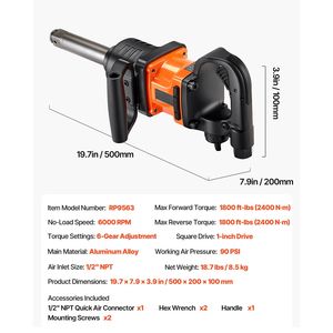 Avvitatore Pneumatico ad Impatto Anvi da 1 Pollice, 1800 ft Lbs di Coppia per lo Sgancio di Dadi, 18,7 Lbs Leggero, Pistola Pneumatica Estesa da 6 Pollici per Lavori Difficili - Product Image 4