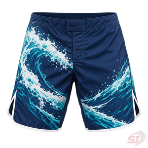 Shorts de combat MMA personnalisés Ocean Surge en polyester/coton, séchage rapide, respirant, extensible, unisexe, pour adultes, fabricant OEM - Product Image 1