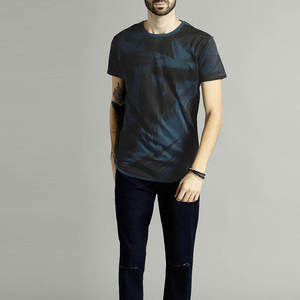 T-shirt décontracté pour homme en tissu peigné 100 % coton bleu foncé uni, coupe ample, style streetwear, logo personnalisé - Product Image 4