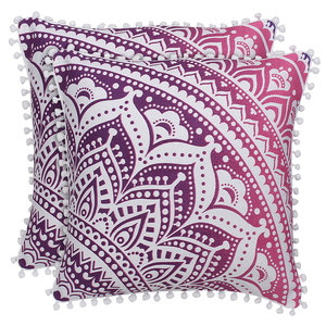 Juego de 4 fundas de cojín cuadradas de algodón 100% con diseño de mandala de pavo real y flores, color rosa, para sofá o cama, de Indian Consigners. - Product Image 2
