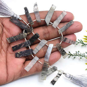 Súper calidad, rutilo negro Natural, forma de rebanada suave, 8 pulgadas, Material de piedras preciosas, hebra de cuentas utilizada en la fabricación de pulseras y joyas - Product Image 3