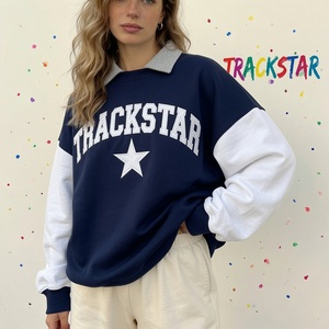 Sweat-shirt à col vert olive imprimé Trackstar, respirant, long, surdimensionné, unisexe, en molleton épais, streetwear - Product Image 2