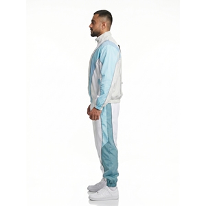 Custom Men's <b>Retro</b> Color-Block Windproof Stand Collar <b>Tracksuit</b> Set (Model Number Dried) - Product Image 3