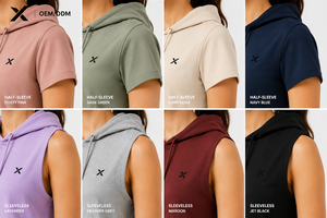 เสื้อฮู้ดแขนสั้นผู้หญิง สีชมพู ผ้าฝ้าย/โพลีเอสเตอร์ ฟลีซ ระบายอากาศได้ดี เสื้อผ้าลำลองสำหรับเล่นกีฬา โลโก้ X รับผลิตแบบ OEM/ODM - Product Image 4