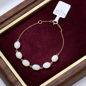High Quality IGI Certified 18k Yellow <b>Gold</b> Natural Opal Gemstone <b>Gold</b> Chain <b>Bracelet</b> for Women's Handcrafted Fine Jewelry Gift - Product Image 6