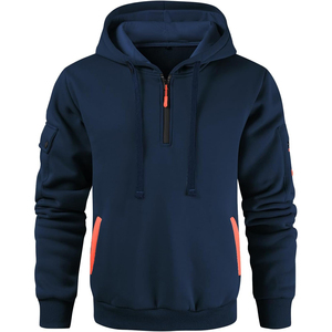 Sweat-shirt à capuche mi-zippé vert olive pour homme, coupe classique, couleur unie, pull décontracté avec poches, matière polaire tricotée, automne - Product Image 6