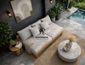 Modern Waterproof Solid Teak <b>Wood</b> Outdoor <b>Sofa</b> Set Trend 2026 with Cushions <b>for</b> Garden Hotel Park Use - Product Image 2