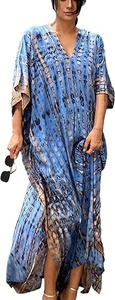 Vestido Largo Boho con Cuello en V y Tie Dye, Vestido Holgado con Dobladillo Asimétrico y Manga Tres Cuartos, Ropa de Playa de Verano para Mujer - Product Image 2