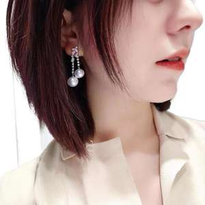 ต่างหูมุกน้ำจืดคุณภาพสูง ขนาด 10-11 มม. เงางาม ประดับด้วยเพทายสีเงินสปริง ให้ลุคสง่างาม เปรียบเทียบได้กับมุกอะโกย่า - Product Image 5