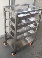 Chariot de service commercial en acier inoxydable pour hôtel, 5 bacs GN, roues verrouillables, robuste, pour buffet et équipement de cuisine (100 kg)