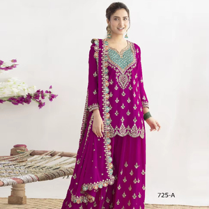 Salwar Kameez Chinon Semisentado Moderno con Bordado de Lentejuelas y Espejos para Bodas, Fiestas y Diwali - Product Image 1