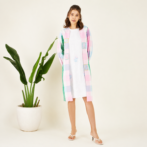 Women's Casual Two <b>Piece</b> Dress <b>Set</b> with <b>White</b> Sleeveless Dress and Pastel Check Long Jacket Custom Clothing - Product Image 1