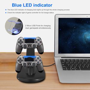 Base de Carga Doble Micro USB para PS4 Pro y PS4 Slim con Indicador Azul, Soporte de Carga para Controles y Joysticks de Juego - Product Image 4
