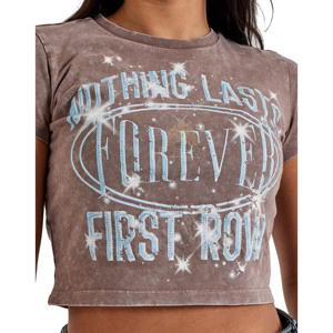 Camiseta Corta de Verano con Logotipo Personalizado, Lavada al Ácido, Ecológica, con Estampado Gráfico, Estilo Sexy, Corte Regular, Manga Corta, para Mujer - Product Image 4