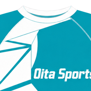 Maillot de compression athlétique personnalisé bleu sarcelle et blanc à manches courtes, col ras du cou, motif géométrique, pour entraînement de performance et sports nautiques - Product Image 6