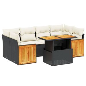 Ensemble de salon de jardin en rotin blanc crème et noir avec rangement, 6 places, mobilier d'extérieur, design contemporain - Product Image 2