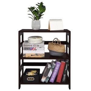 Scaffale portaoggetti a 3 livelli marrone in legno con ripiani per libri e organizer - Categoria prodotto: Librerie e scaffali - Product Image 4