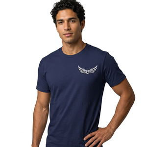 Camiseta de algodón de manga corta con cuello redondo para hombre, color azul marino, corte regular, color sólido, informal, de punto, diseño liso - Product Image 3