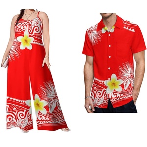 Fashion Casual Couple <b>Set</b> Polynesian Plus Size Clothing Cozy Polyester Cotton Samoan Women Romper Men Button Tops Shirt Two <b>Sets</b> - Product Image 5