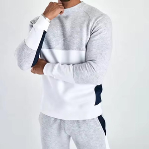 Ensemble de survêtement personnalisé pour homme, color block gris chiné, blanc, noir, sweat-shirt raglan et pantalon de jogging, ensemble deux pièces, vente en gros OEM - Product Image 3