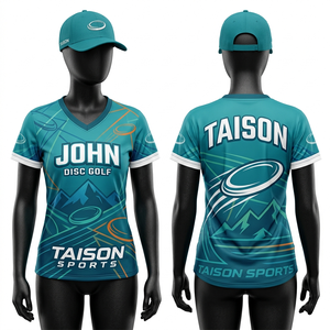 Maillot de golf féminin en polyester et élasthanne de haute qualité 155 GSM, bleu marine avec empiècements turquoise, anti-humidité, logo personnalisé sublimé - Product Image 6